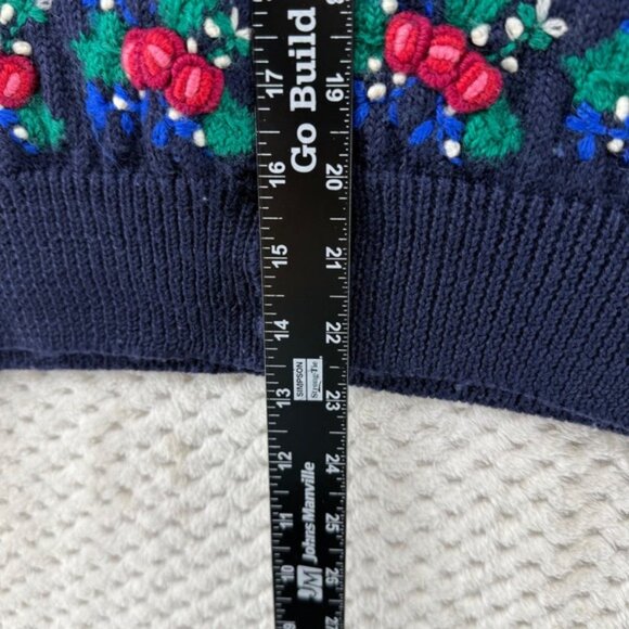 Susan Bristol Wool Knit Cardigan Sweater Worsted Hand Embroidered Floral 1989 M - Picture 6 of 7